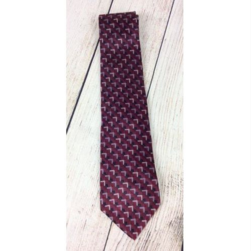 Men's Savile‎ Row Neck Tie 100% Silk Geometric Burgundy Black